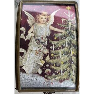 VTG Bessie Pease Gutmann Glass & Brass Trinket Box Foil Artwork Via Vermont